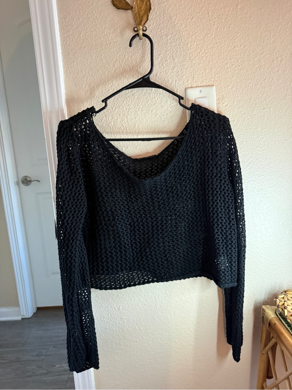 Black Open-Knit Women's Cover up Crop Top